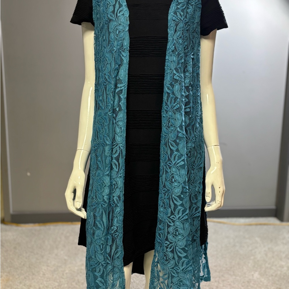 Black LuLaRoe Carly with Teal Lace LuLaRoe long vest